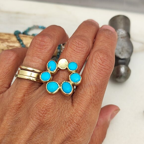 Turquoise ring. 14K solid yellow gold ring with Turquoise. Handmade ring. - Picture 3 of 14